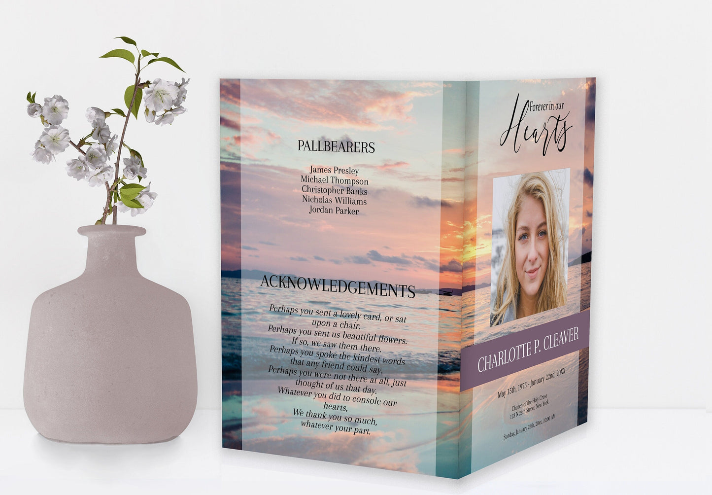 Yellow Ocean Sunset Themem Funeral Program Template - 8 Page - lovingmemoryprints