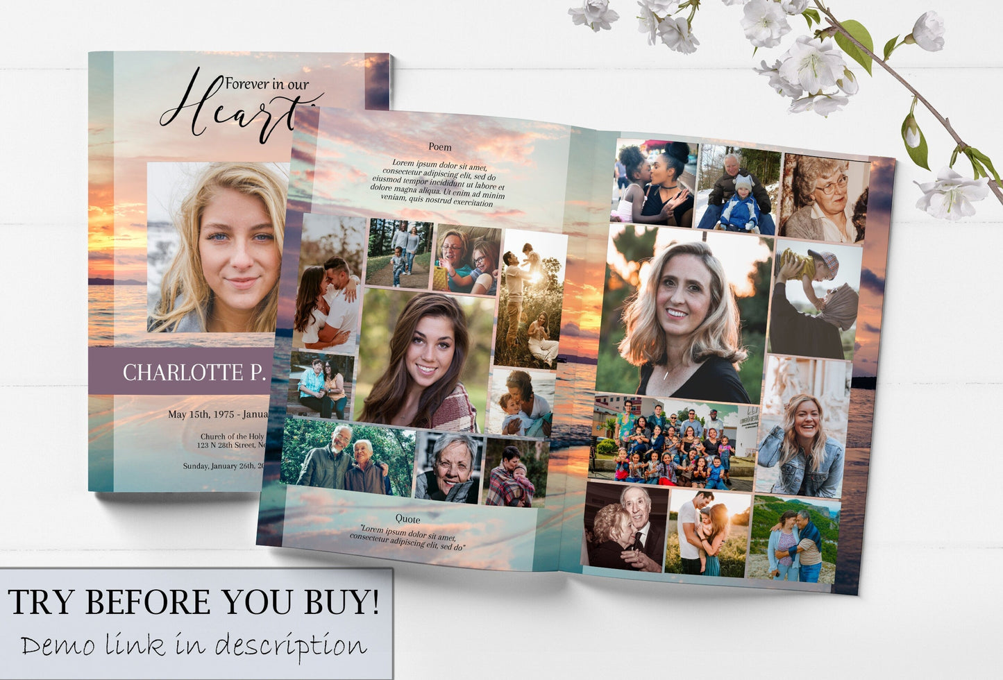 Yellow Ocean Sunset Themem Funeral Program Template - 8 Page - lovingmemoryprints