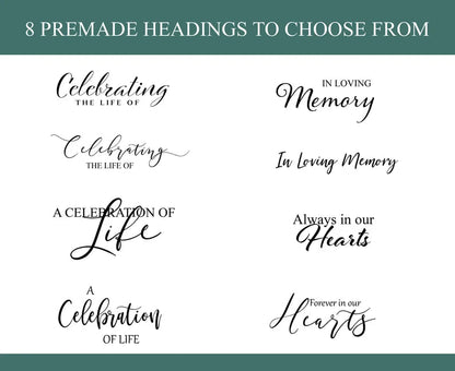 Editable Funeral Posters w/ Photo Displays - Set of 5