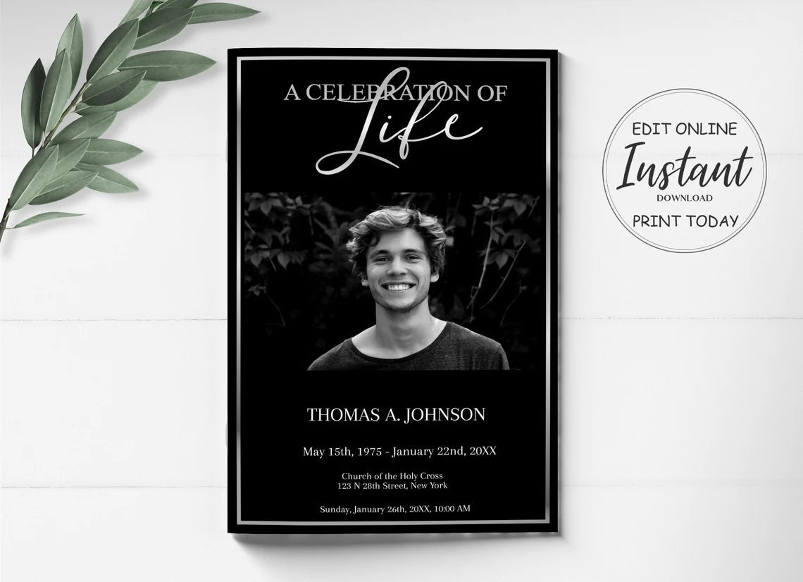 Black and Silver Funeral Program Template - 8 Page