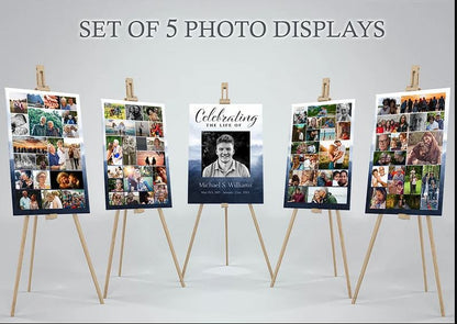 Blue Watercolor Funeral Poster With Photo Display Templates - Set of 5