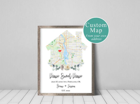 Personalized Map of a home with a heart designed for realtors 