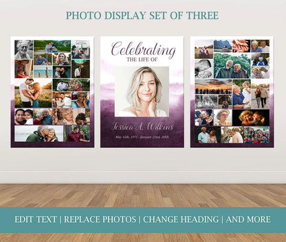 Purple Water-Color Background Funeral Poster Template - Set of 3