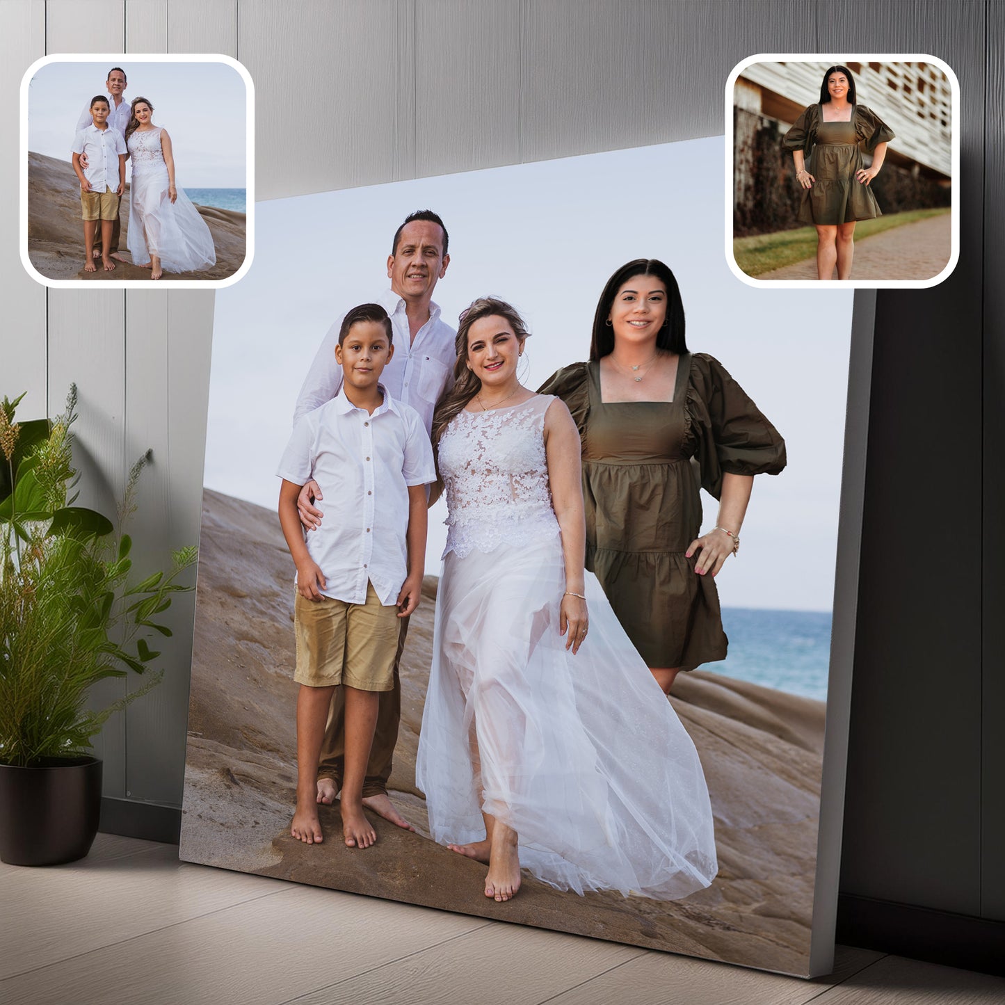 Adding A Loved Ones graduation photo to a beach themed family portrait