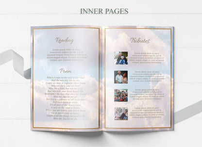 Pink Heavenly Cloud Funeral Program Template - 8 Page