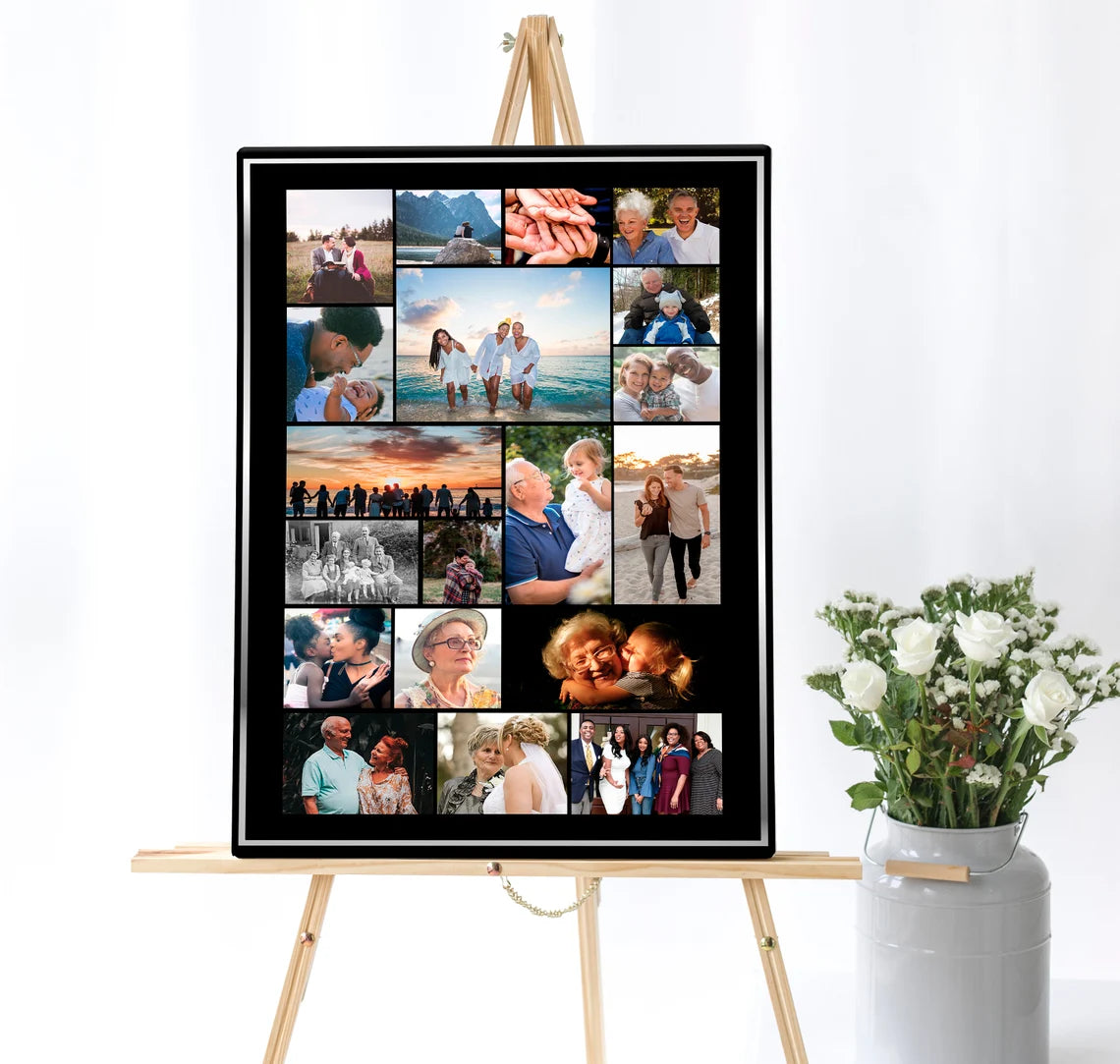 Funeral photo collage template silver and black theme