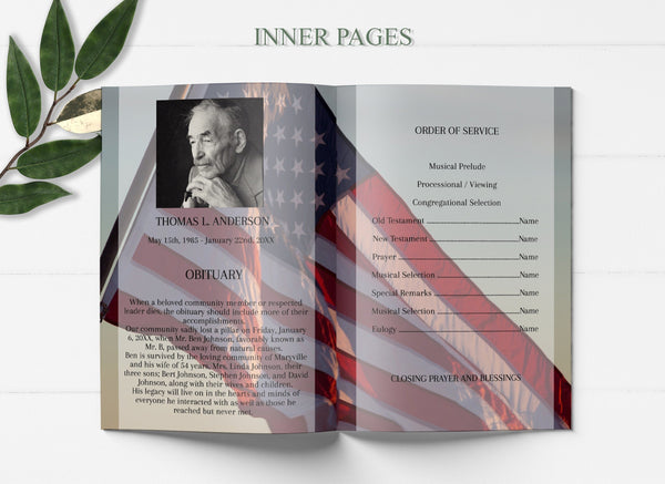 American Flag Funeral Program Template - 4 Page – lovingmemoryprints