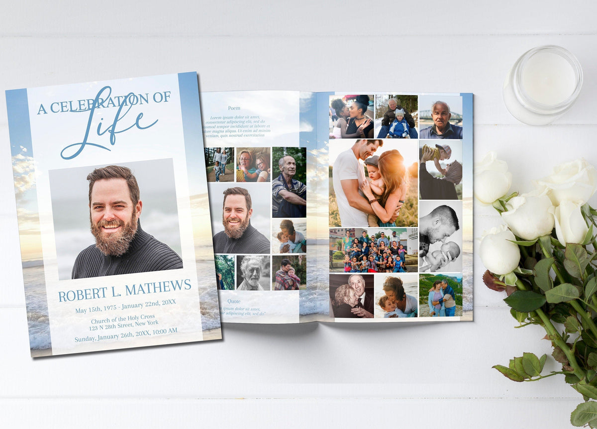Beach / Ocean Theme Funeral Program Template - 8 Page – lovingmemoryprints