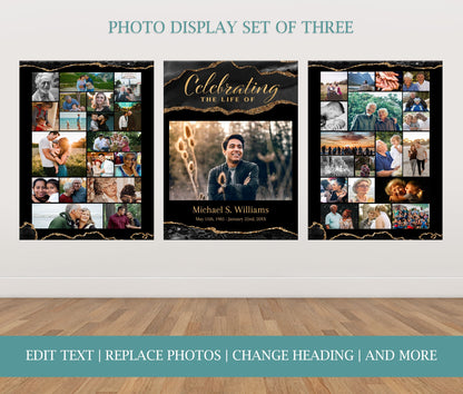 Black and Gold Agate Memorial Poster Template Set of 3 - lovingmemoryprints