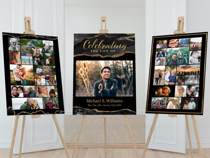 Black and Gold Agate Memorial Poster Template Set of 3 - lovingmemoryprints