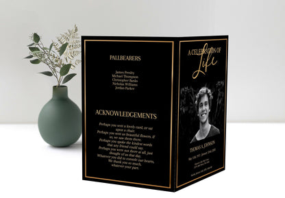 Black and Gold Funeral Program Editable 8 Page - lovingmemoryprints