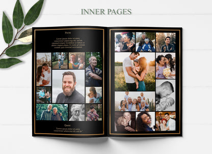Black and Gold Funeral Program Editable 8 Page - lovingmemoryprints