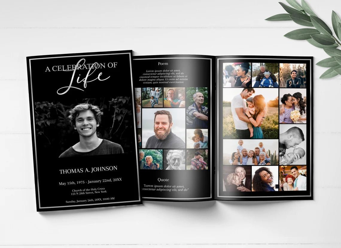 Black and Silver Funeral Program Template - 8 Page - lovingmemoryprints