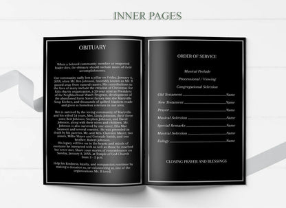 Black and Silver Funeral Program Template - 8 Page - lovingmemoryprints