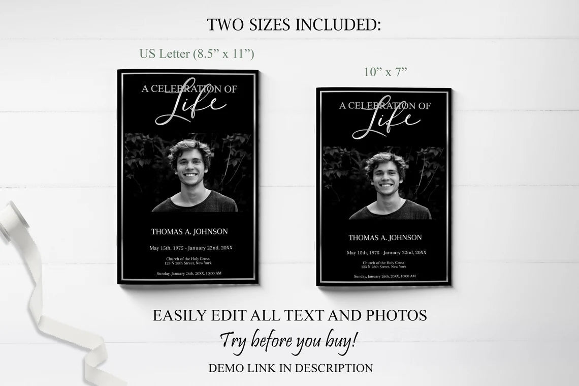 Black and Silver Funeral Program Template - 8 Page - lovingmemoryprints