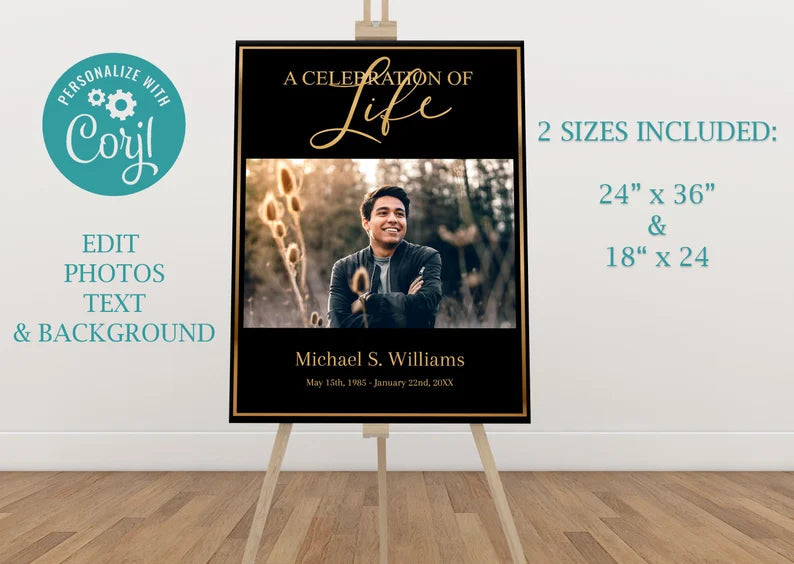 Black & Gold Funeral Posters - Set of 3