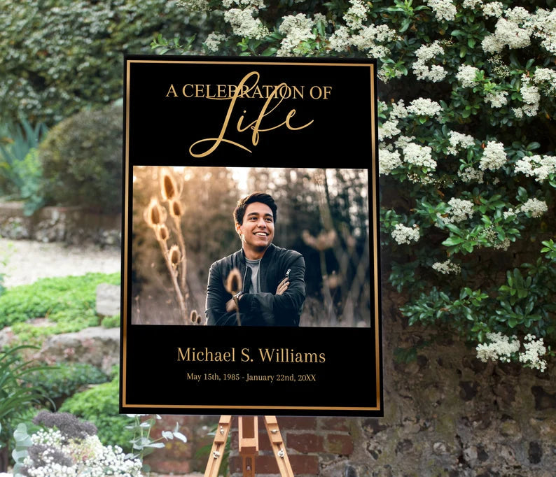 single black and gold funeral poster template 