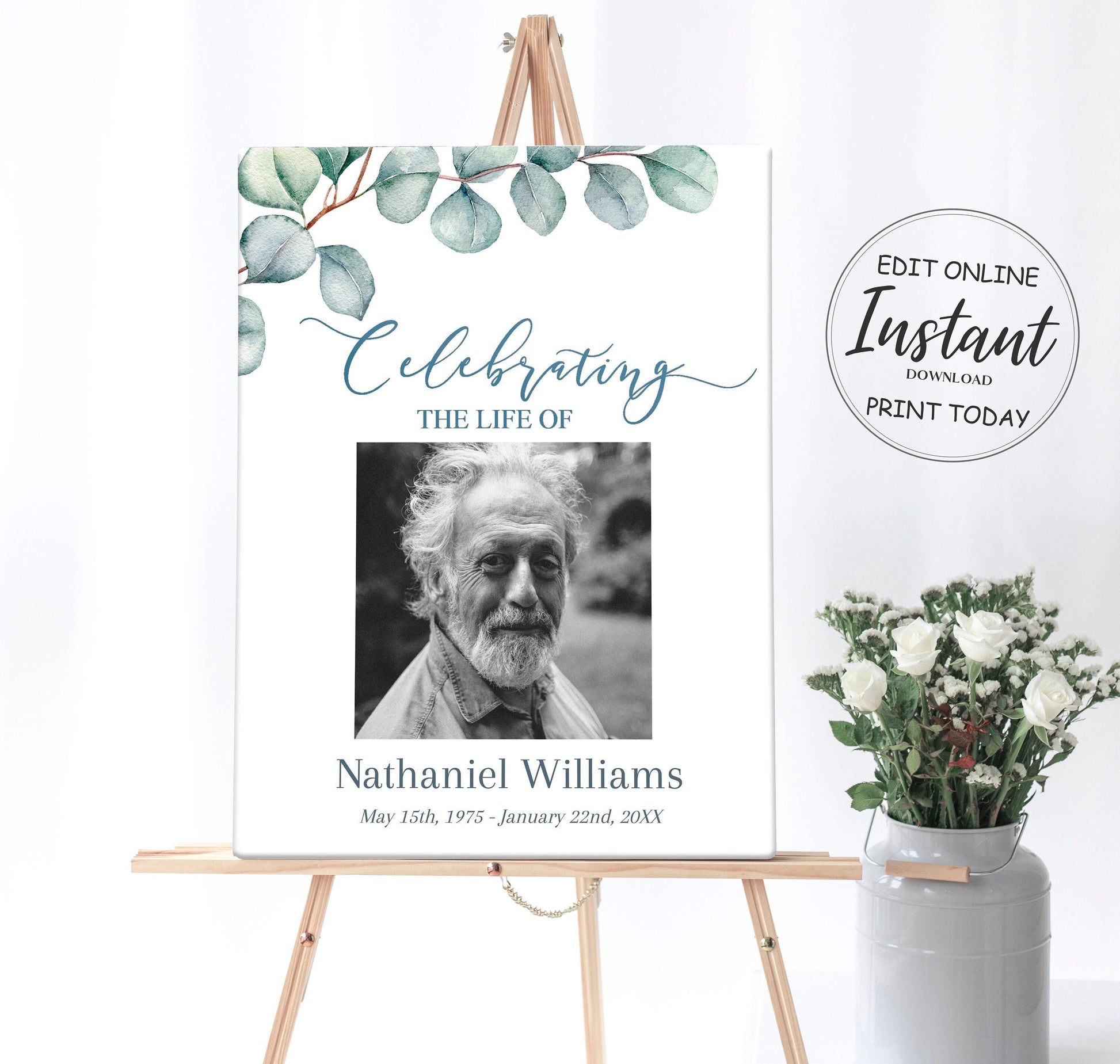 Eucalyptus Funeral Poster Template - lovingmemoryprints