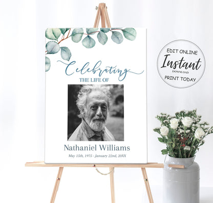 Eucalyptus Funeral Poster Template - lovingmemoryprints