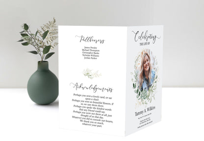 Funeral Program Template | Greenery & Gold Obituary Template to Honor Your Loved One | Celebration of Life | B102 - lovingmemoryprints