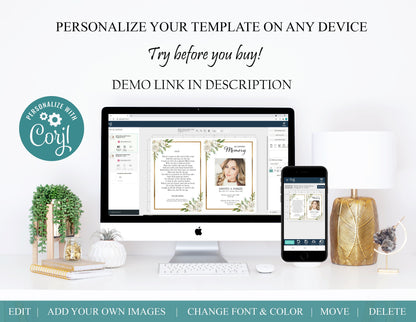 Funeral Program Template | Greenery & Gold Obituary Template to Honor Your Loved One | Celebration of Life | B102 - lovingmemoryprints