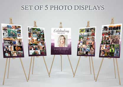 Purple Watercolor Themed Funeral Photo Display Posters - Set of 5