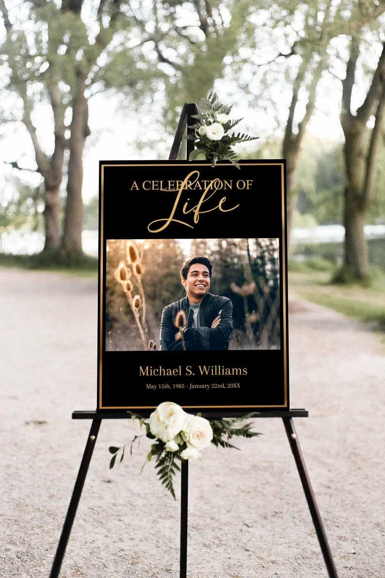 Black & Gold Theme Funeral Poster Template - Single