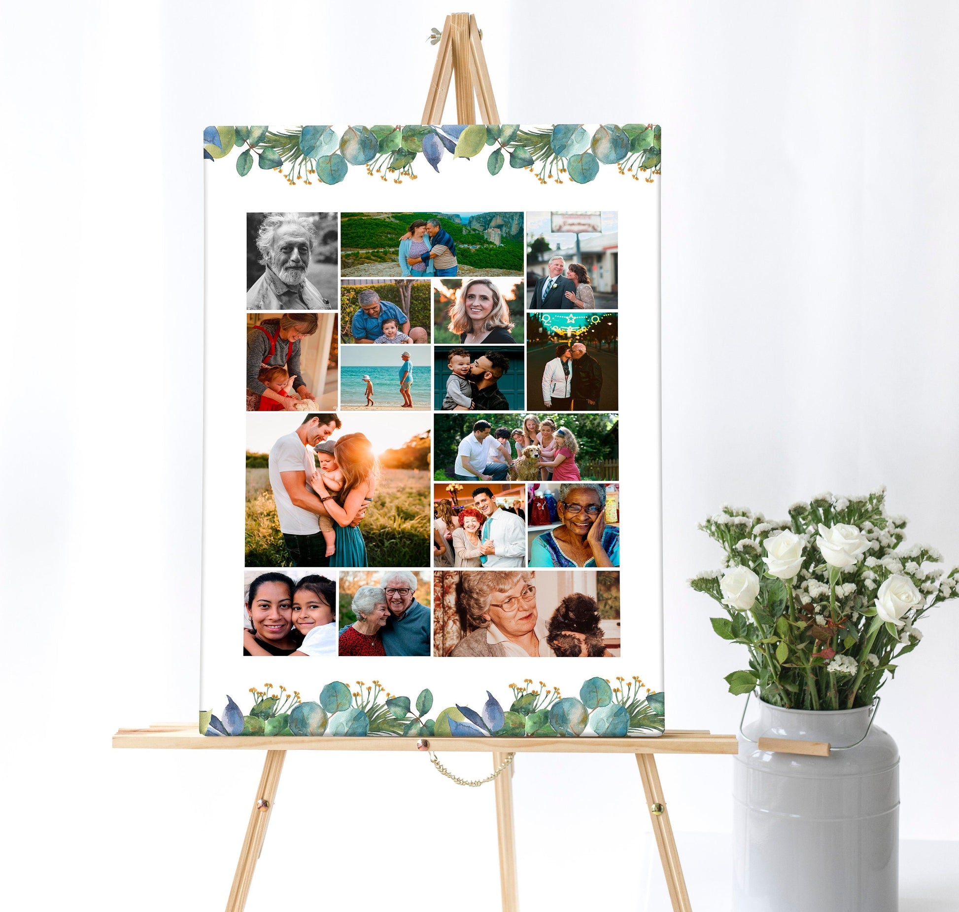 Greenery Funeral Poster Collage With Large Center Photo - Set of 3 - lovingmemoryprints
