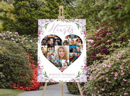 Heart Collage With Pink Floral Memory Board Template - lovingmemoryprints