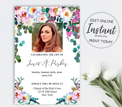 Colorful Flowers On front page of funeral program template 