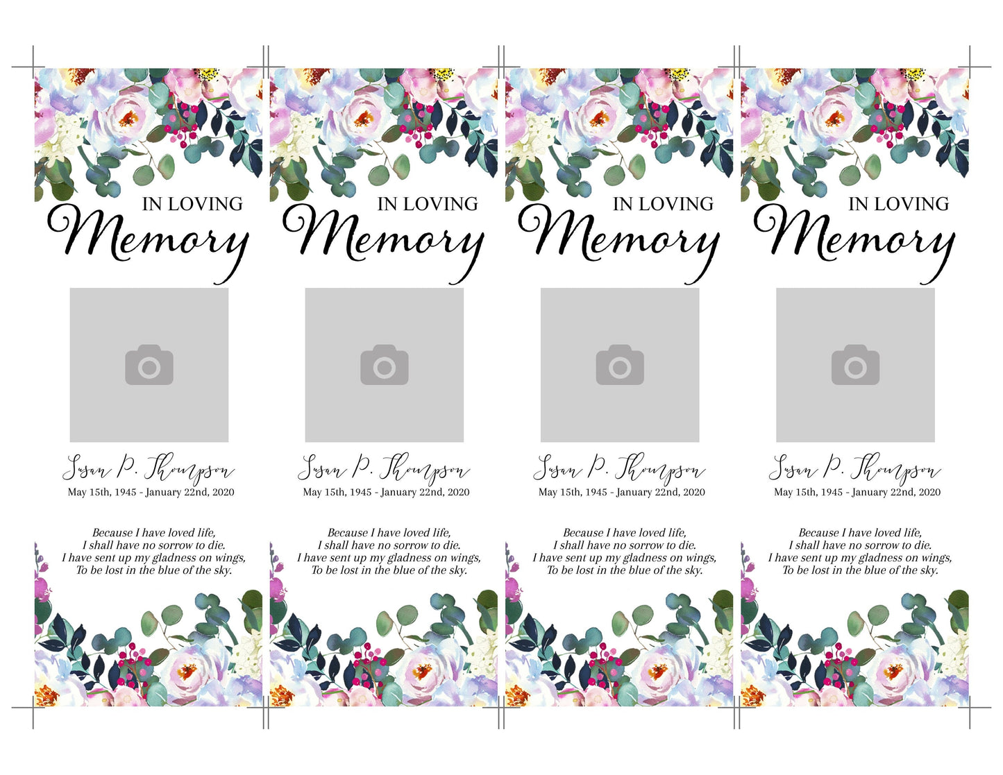 Greenery & Floral Memorial Bookmarks Template