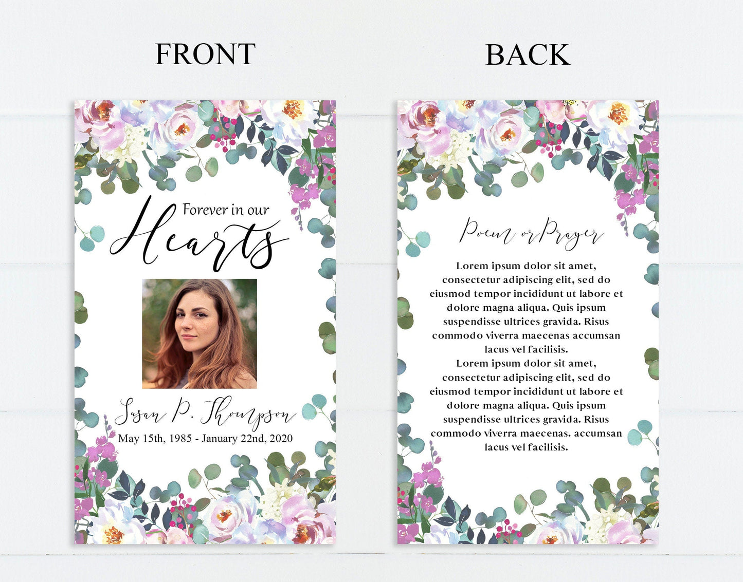 Greenery & FLoral Funeral Prayer Cards Template