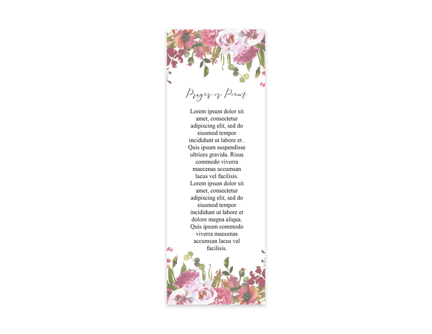 Greenery & Floral Funeral Bookmark Keepsake Template