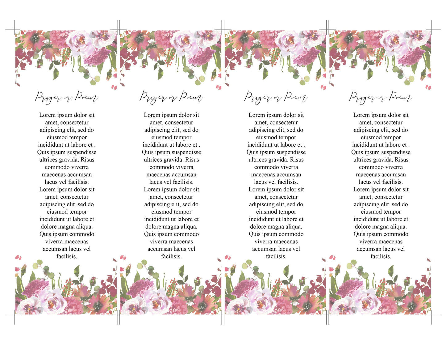 Greenery & Floral Funeral Bookmark Keepsake Template