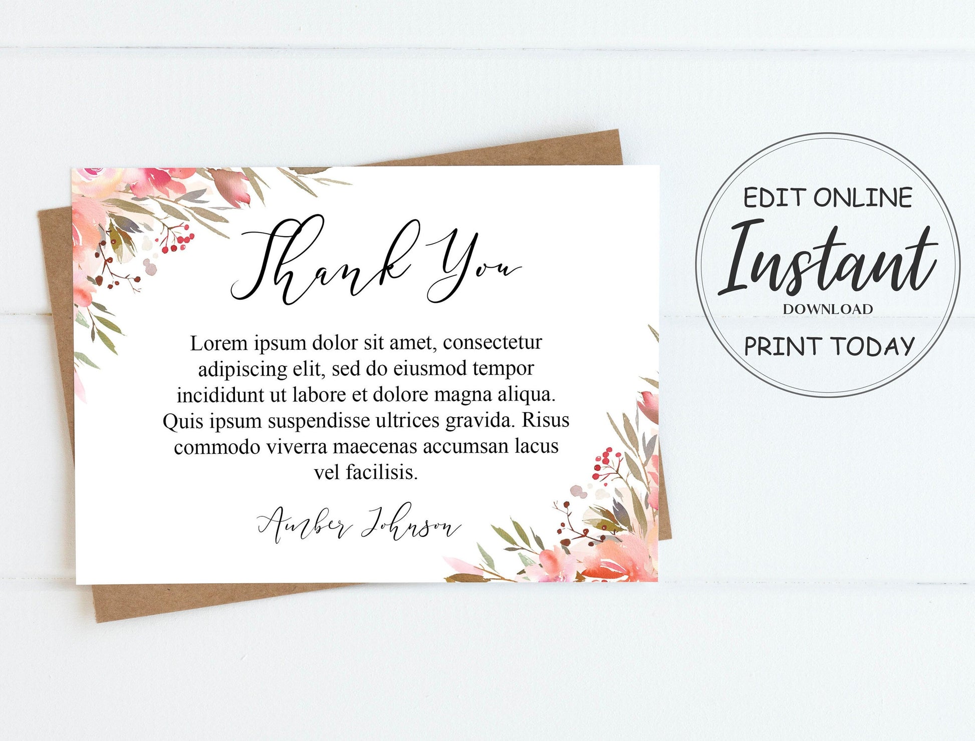 Instant download funeral thank you card template