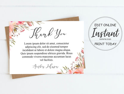 Flower theme thank you card template for celebration of life services