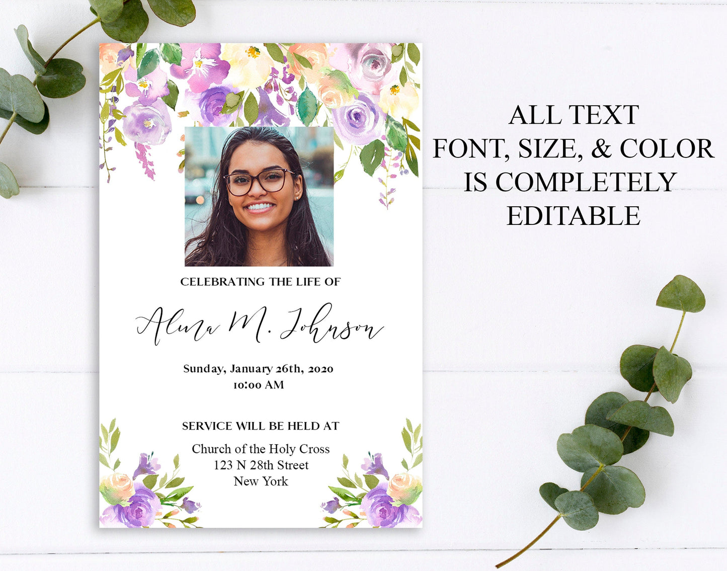 Draping flowers funeral invitation template