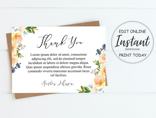 Peach Rose Funeral Thank You Cards Template
