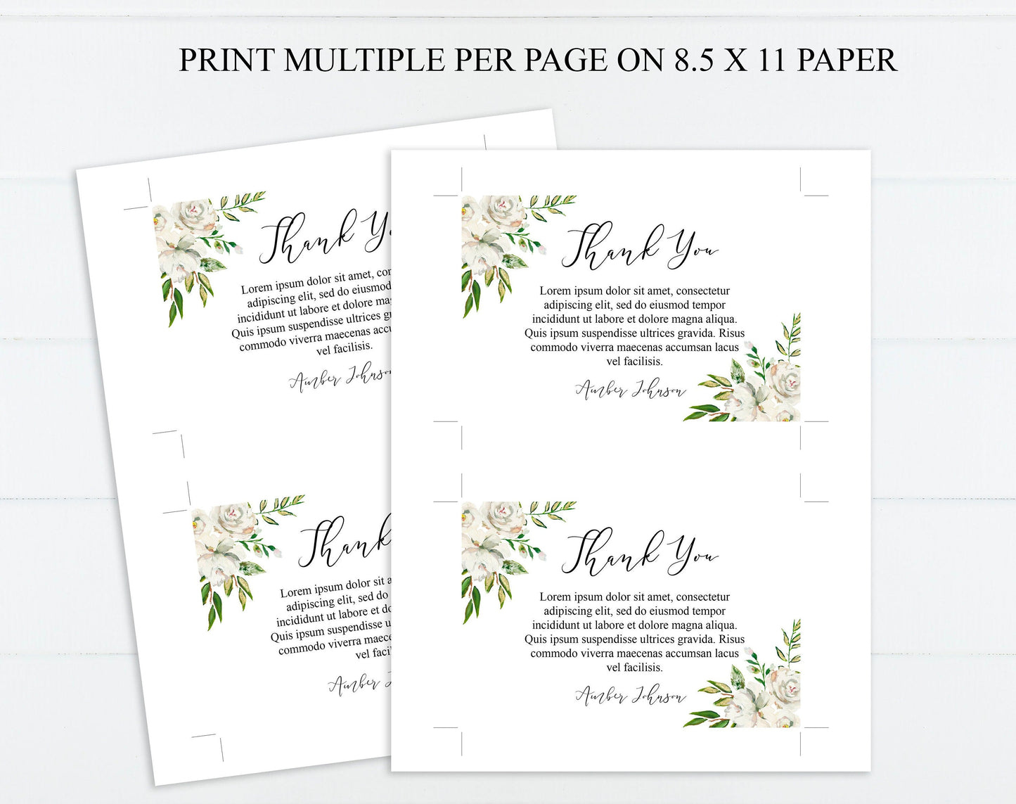 White Roses Funeral Thank You Cards Template