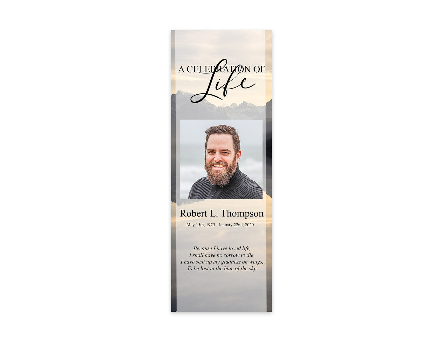 edit online funeral bookmark template with celebration of life text