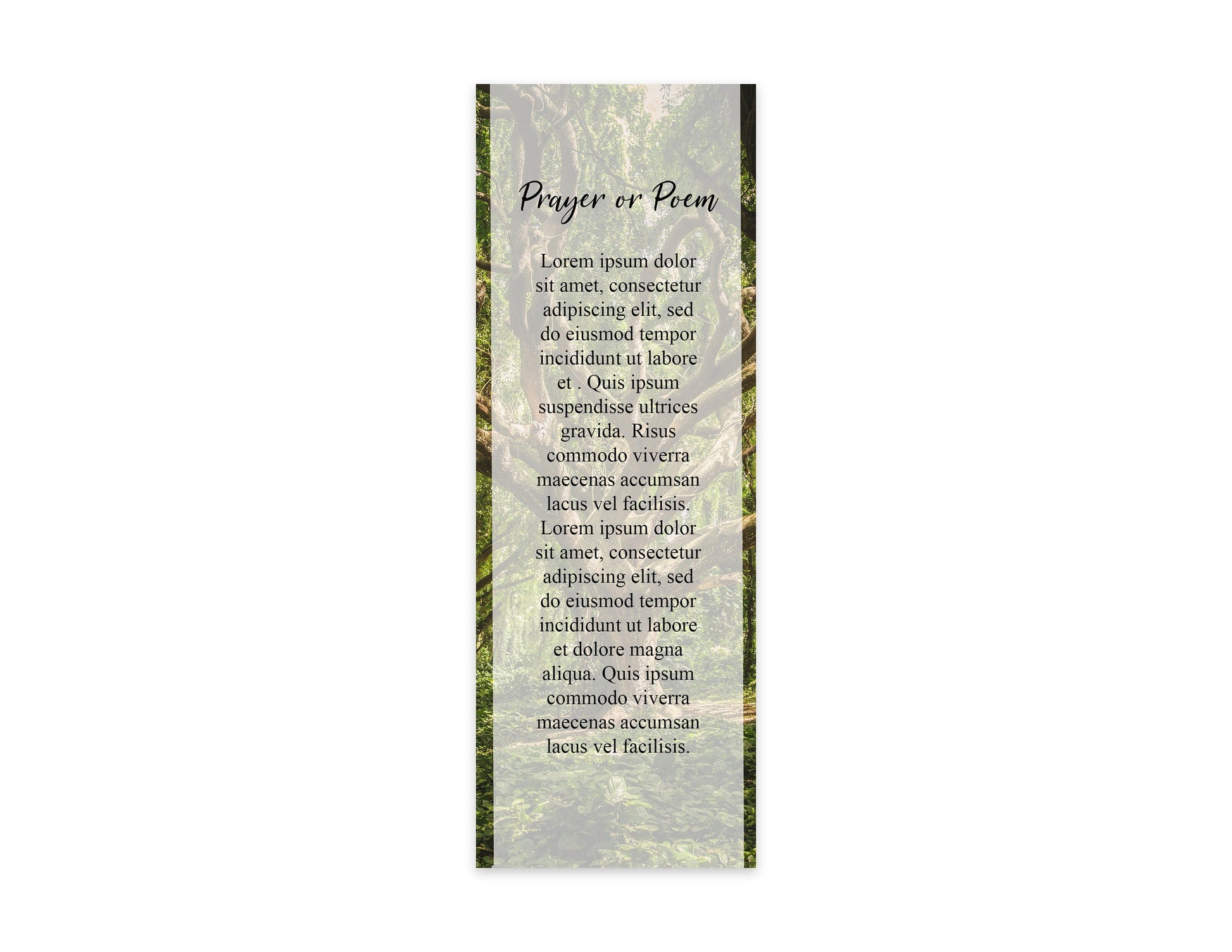 bookmark with funeral prayer poem on back