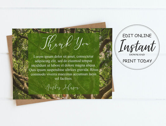 Forest theme funeral service thank you card template