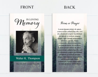 Forest Themed Funeral Prayer Cards Template