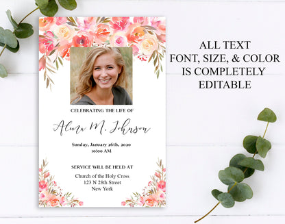 Large center photo funeral announcement template