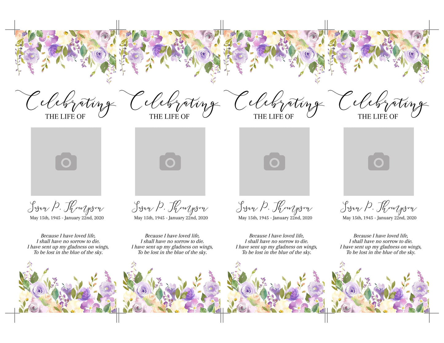Lilac Funeral Bookmark Keepsake Template