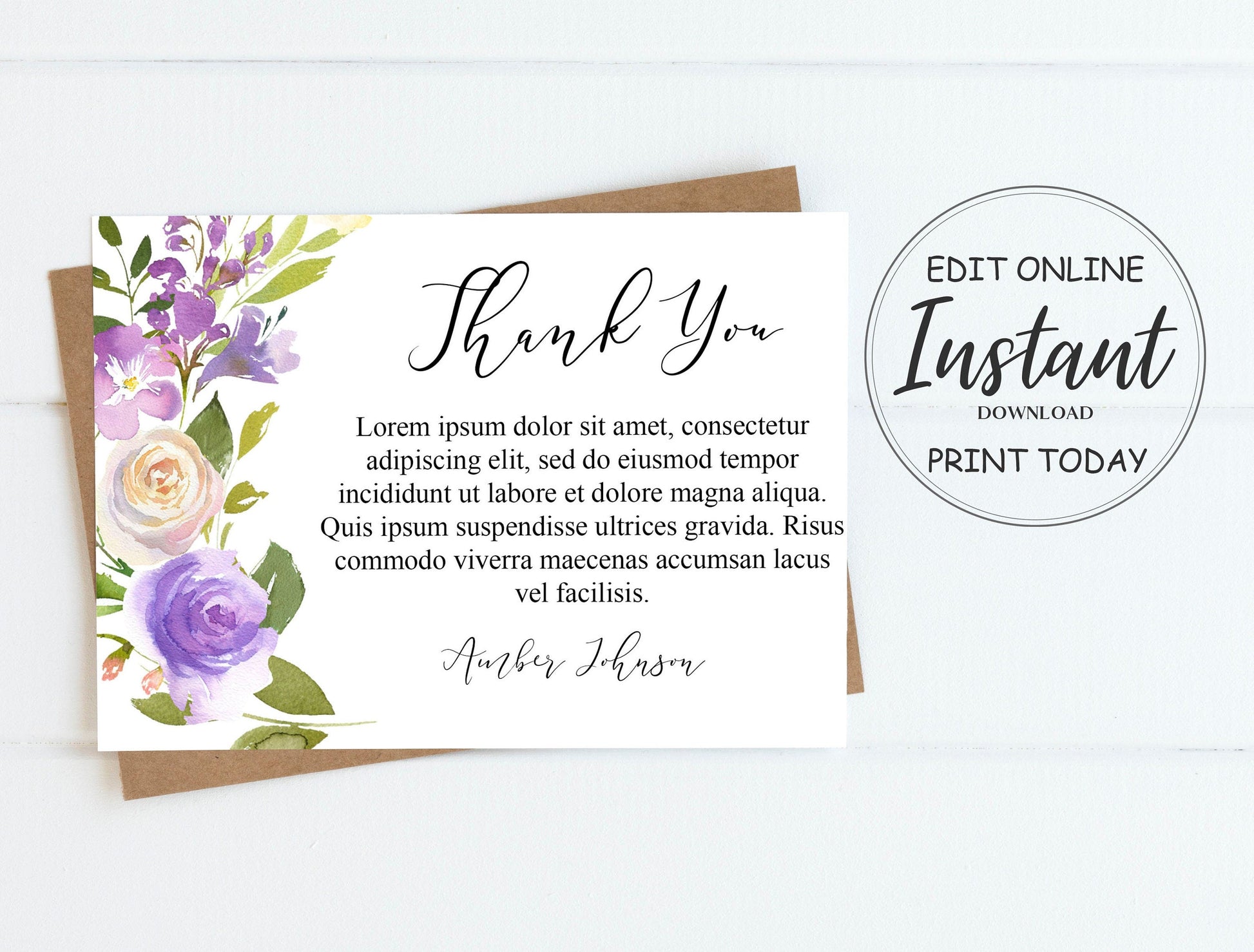 flower on left side thank you card template