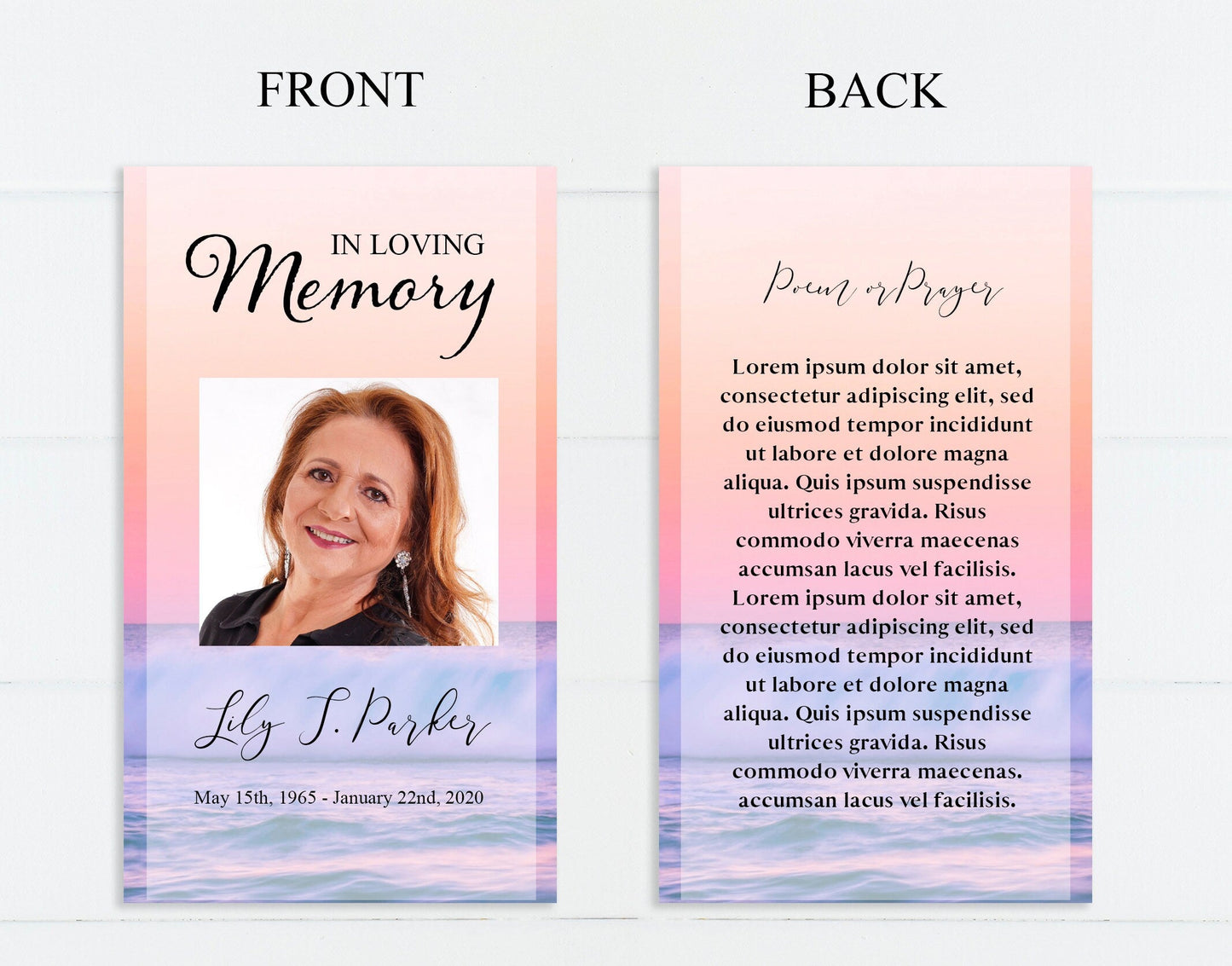 Ocean Sunset Theme  Funeral Prayer Cards Template