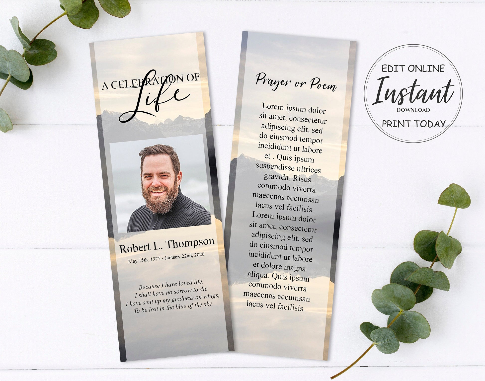 funeral bookmark template