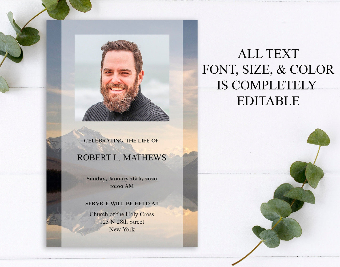 man on funeral invitation template