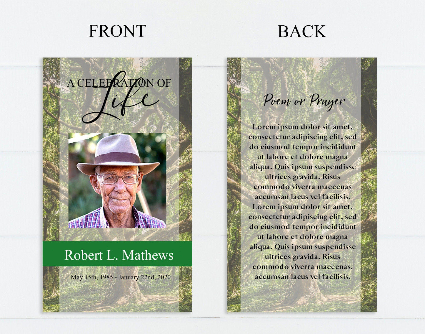 Forest Theme Funeral Prayer Cards Template